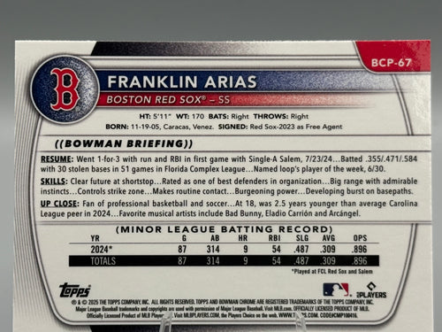 Franklin Arias 1st Bowman Chrome Auto