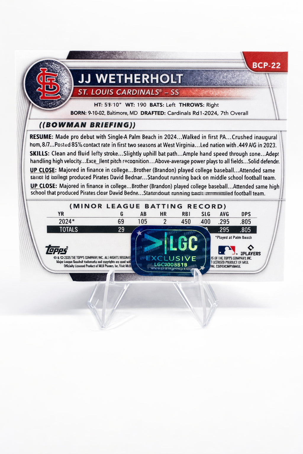 JJ Wetherholt 1st Bowman Chrome Auto (Blue)
