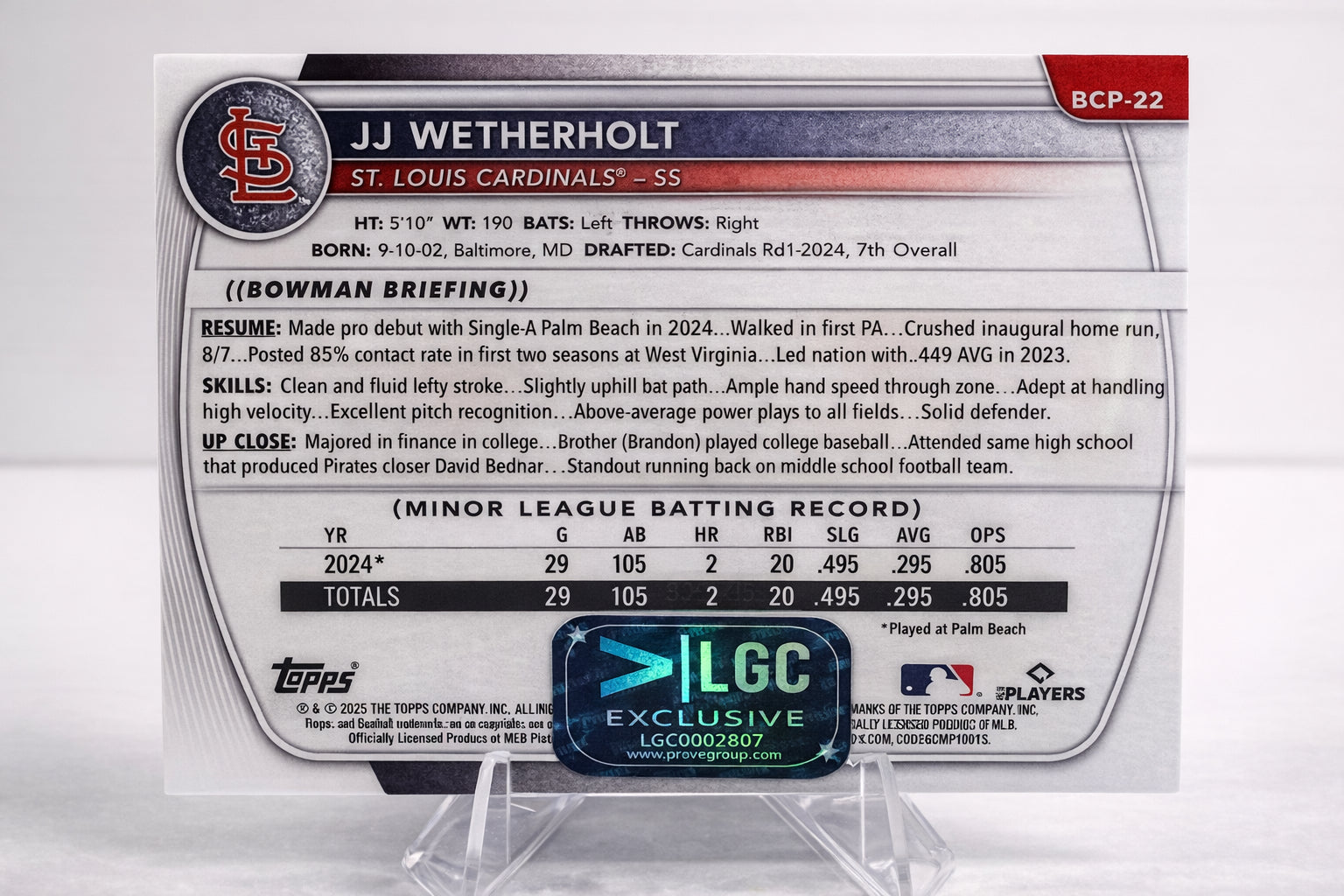 JJ Wetherholt 1st Bowman Chrome Auto (Red)